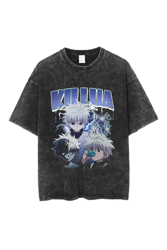 Classic Killua Nen Master Streetwear Shirt Inspired By Hunter X Hunter Manga Style Unisex Cotton Acid Wash T-Shirt