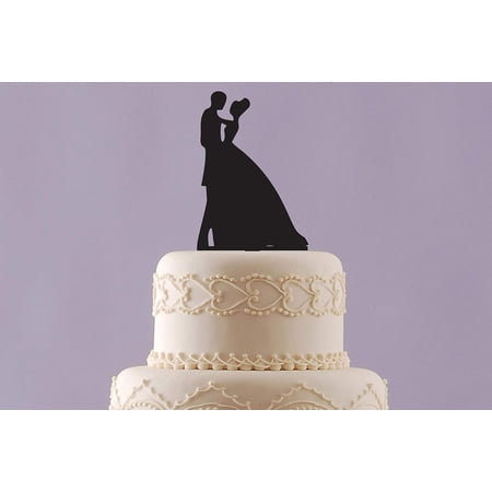 Classic Kissing Bride Groom Acrylic Wedding Cake Topper, Romantic Couple Silhouette Cake Decor