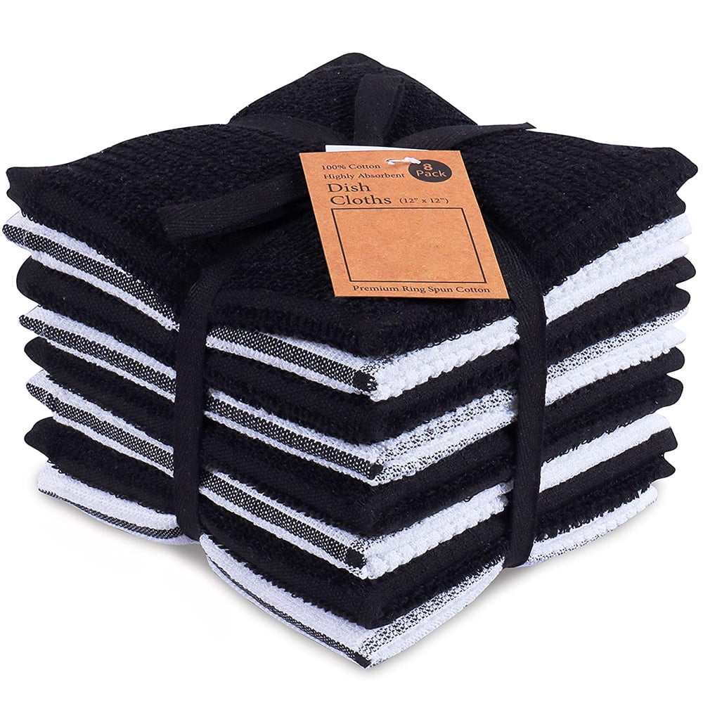 Classic Kitchen Towels 8-Pack - 100% Natural Cotton Kitchen Dish Towels-Reusable Cleaning Cloths ...