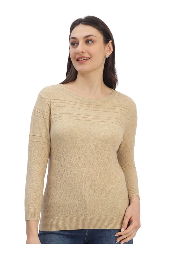 Casual Women's Classic Knit Top – Beige Melange | Free Size