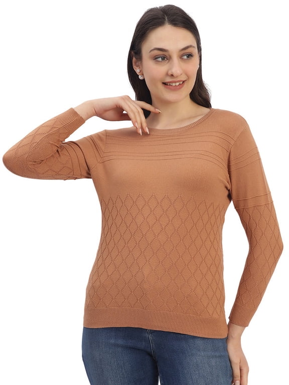 Casual Women's Classic Knit Top – Light Brown | Free Size