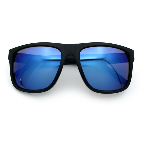 Classic Kush Mens Fancy Sport Horn Rim Plastic Manly Sunglasses Matte Black - Blue Mirror