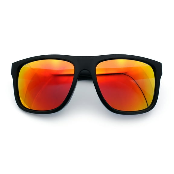 Classic Kush Mens Fancy Sport Horn Rim Plastic Manly Sunglasses Matte Black - Orange Mirror