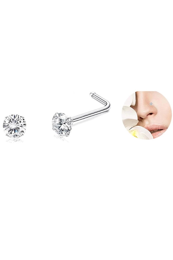 L Shaped Steel Nose Ring Unisex 0.8mm Thick 7mm Long Simple Round Stud 3mm Ball 1pc