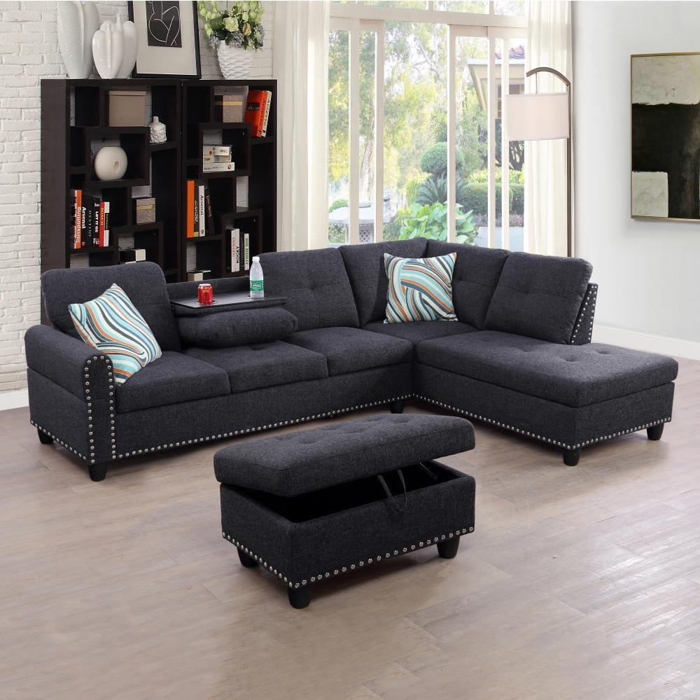 Classic L-Shaped Sectional Sofa Couch for Living Room, Modern Modular Sofa with Chaise, Classic Lounge Couch Sleeper for Apartment, Black