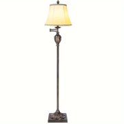 Classic LED Standing Lamp Featuring a 350  Adjustable Swing Arm - Retro Pole Light Ideal for Living Rooms, Bedrooms, And Offices - Minimalist Upright Floor Lamp with a Silk Shade for Home Decor