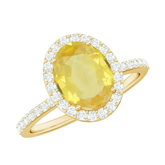 Rosec Jewels Classic Lab Created Yellow Sapphire Ring with Diamond Halo (AAAA Quality), 18K Yellow Gold, US 7.50