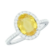 Classic Lab Created Yellow Sapphire Ring with Diamond Halo (AAAA Quality), 925 Sterling Silver, US 4.00