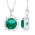 thumbnail image 1 of Rosec Jewels Classic Lab Grown Emerald Pendant Necklace for Women with Moissanite Halo - 10 mm, 925 Sterling Silver, 1 of 8