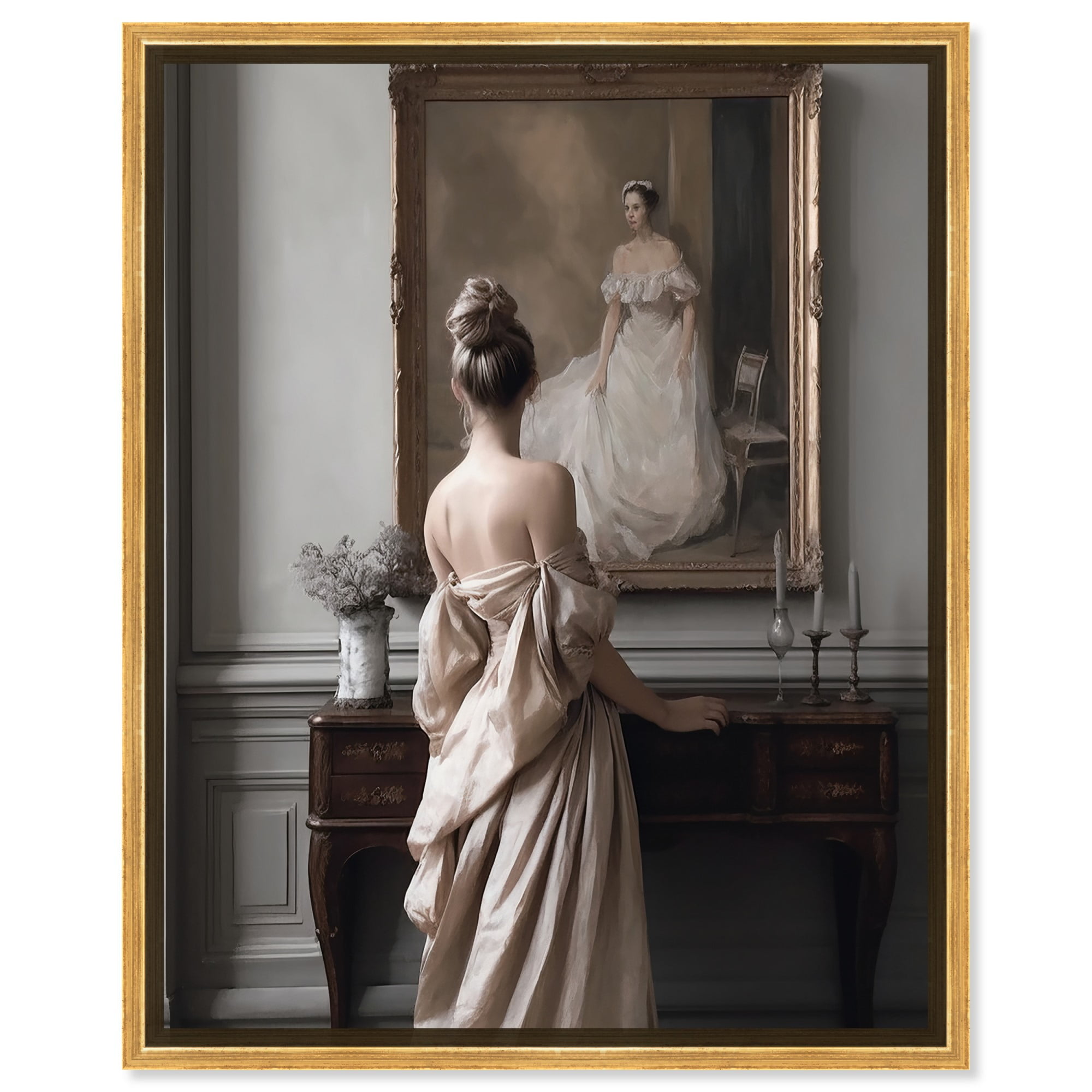 Elegant Gold Framed Feminine Canvas Art, 20" x 24"