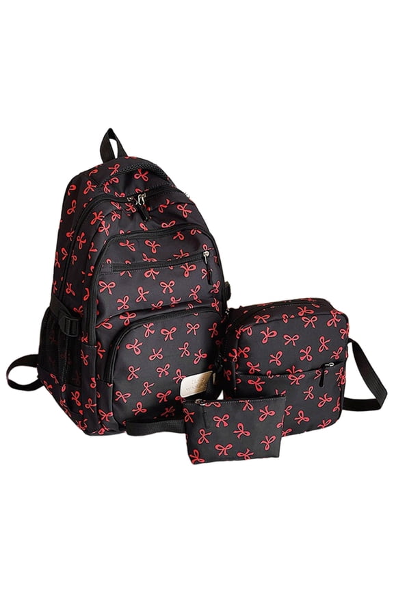 Classic Laptop Backpack - Computer Bag with Organizational Compartments,3 Pcs Set with 1 Pc Crossbody Bags and 1 Pcs Pen Purse,Shoulder Straps,11.81x16.93x6.3" Durable Backpack Bag,Black Red