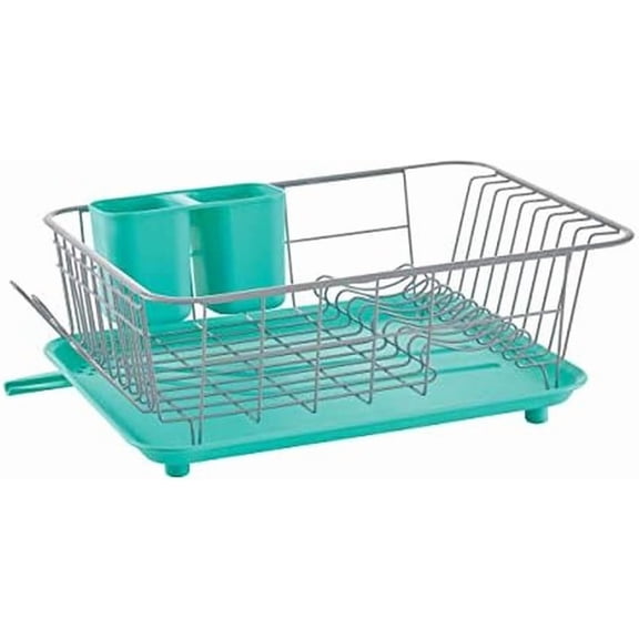 Classic Large Rust Resistant Full Dishrack with Removable 3 Compartment Flatware Caddy, Andlged Drain Board, 3-Piece