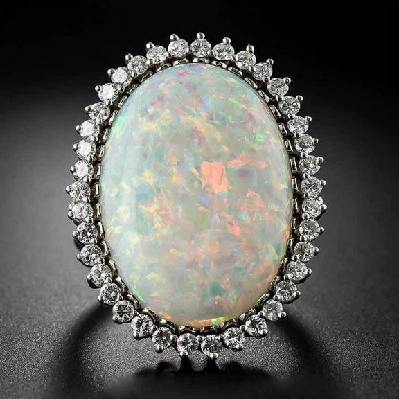 Classic Large White Oval Opal Rings Wedding Rings for Women Silver Color Cubic Zircon