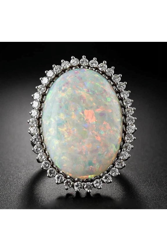 Classic Large White Oval Opal Rings Wedding Rings for Women Silver Color Cubic Zircon