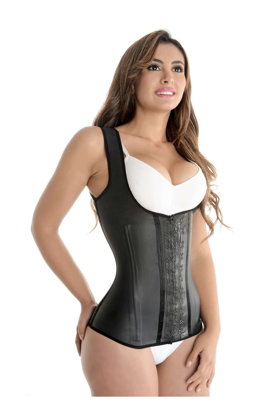 Fajas Colombianas Reductoras Chaleco Latex | Waist Cincher Trainer Vest Corset | 2 Hooks Black 202B2