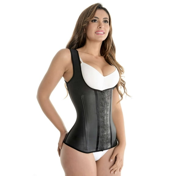 Fajas Colombianas Reductoras Chaleco Latex | Waist Cincher Trainer Vest Corset | 2 Hooks Black 202B2