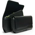 thumbnail image 1 of Classic Leather Belt Clip Loop Holster Pouch Sleeve Flip Phone Holder For BLU VIVO 8 Fit with Otterbox Defender Case/Lifeproof Case/Hybrid Armor Case/Battery Back Case On - Black, 1 of 7