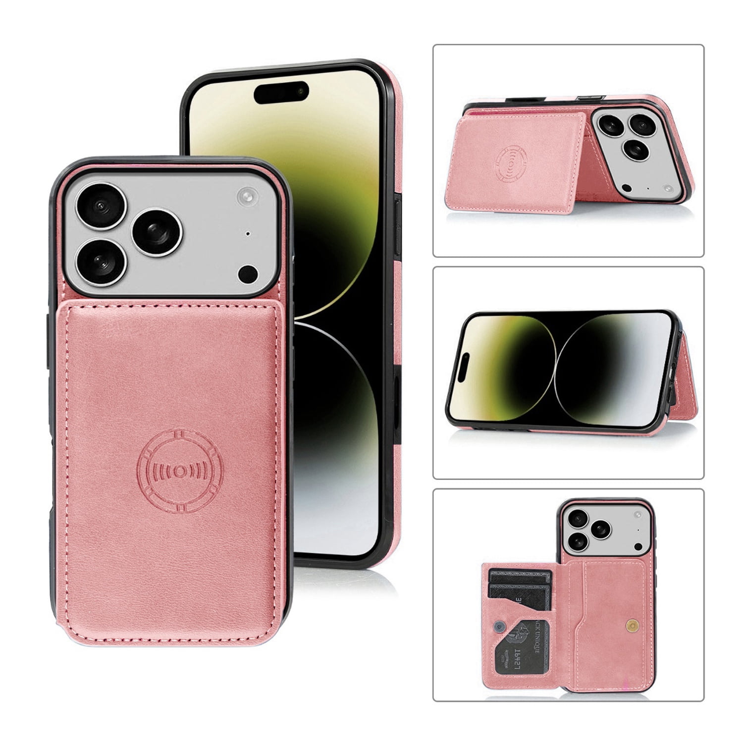 Classic Leather Card Holder Wallet Case for iPhone 17 Pro Max - Pink