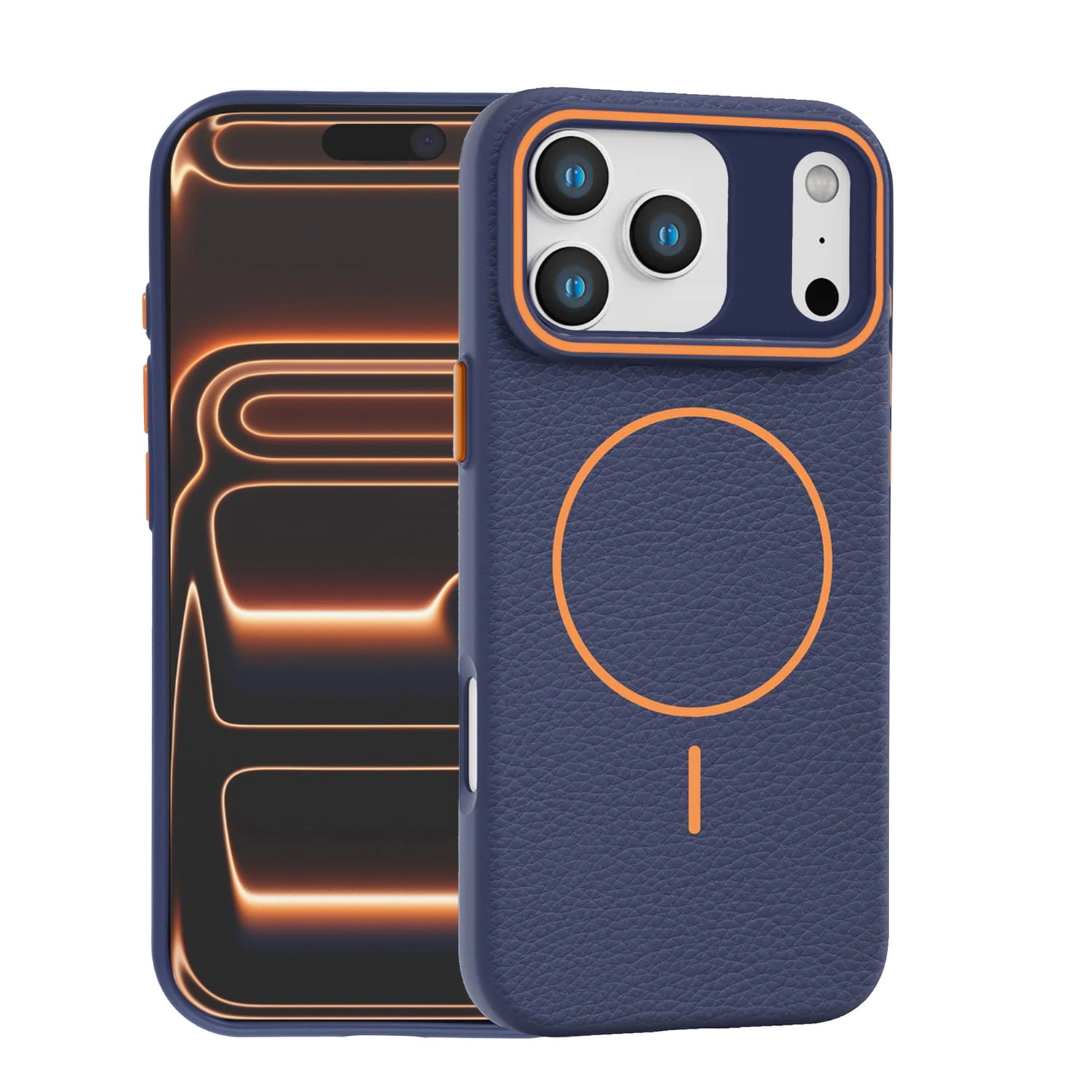 Classic Leather Magnetic Case for iPhone 17 Pro Max - Blue and Orange