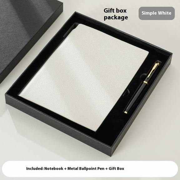 Classic Leather Notebook Writing Journal, Comes with gift box and pen-A5 white for School Notes, Office Organisation, or Home Memos