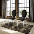 thumbnail image 1 of Classic Leatherette Dining Chair Set of 2, Upholstered Side Chair with Mirrored Finish Frame, Oval Backrest and Stainless Steel Legs, Cushion Vanity Chair for Kitchen Dining Room Bedroom, Black, 1 of 5