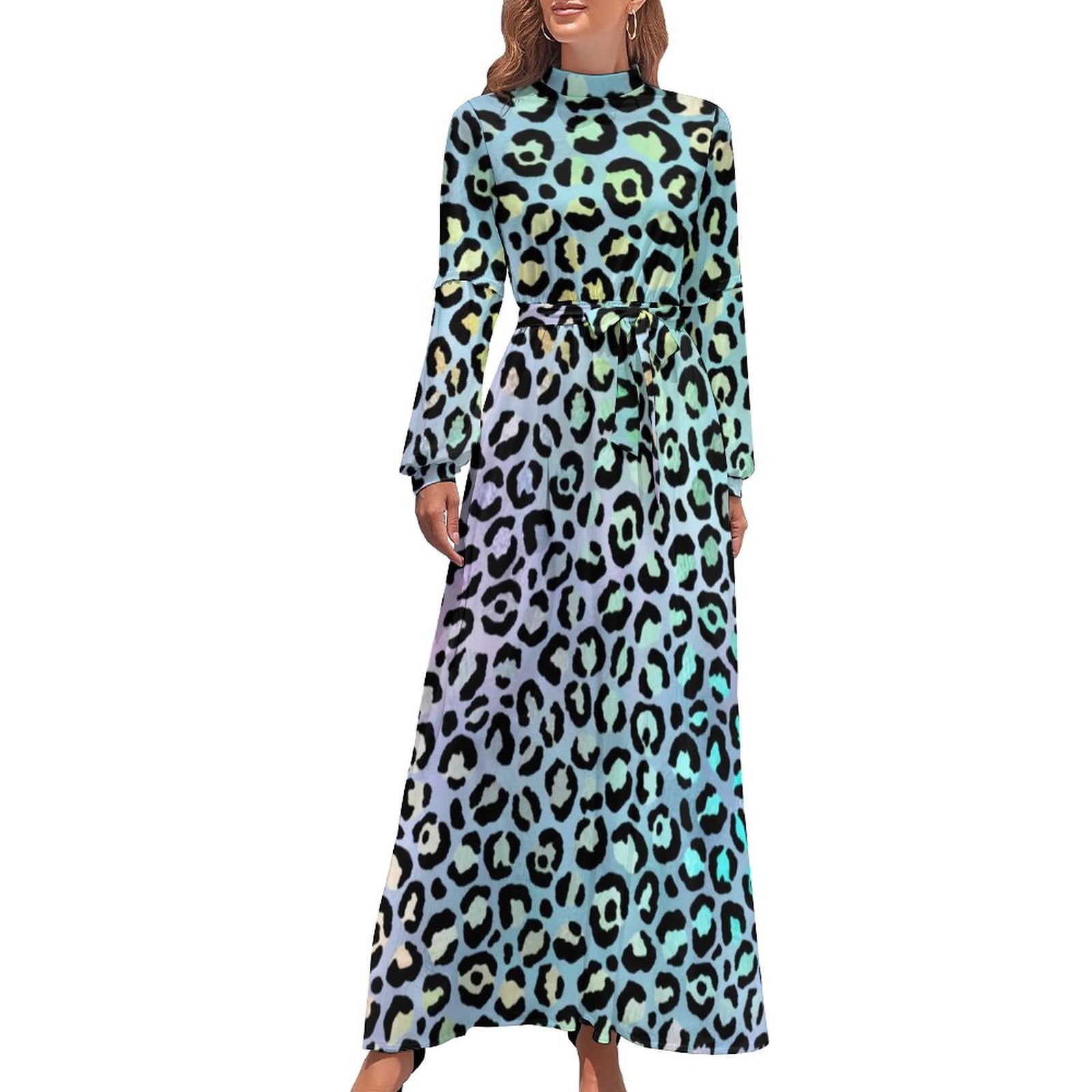 Classic Leopard Dress Long Sleeve Animal Spots Print Kawaii Maxi Dress Classic Leopard Dress Long Sleeve Animal Spots Print Kawaii Maxi Dress