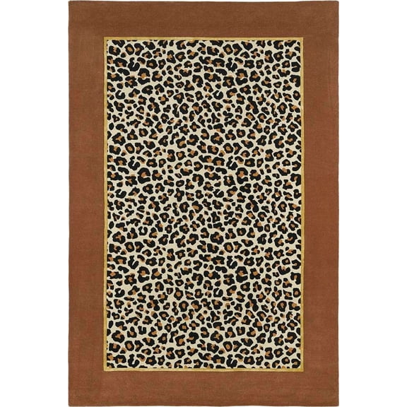 Classic Leopard Print Area Rug with Border 10×14 ft – Hand Tufted 100% New Zealand Wool Carpet in Brown, Beige & Black – Luxury Animal Print Indoor Rug for Living Room, Bedroom & Office
