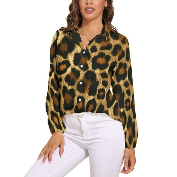 Classic Leopard Print Loose Blouse Trendy Animal Oversize Blouses Long-Sleeve Office Work Shirts Autumn Print Tops