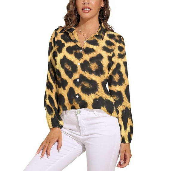 Classic Leopard Print Loose Blouse Trendy Animal Oversize Blouses Long-Sleeve Office Work Shirts Autumn Print Tops