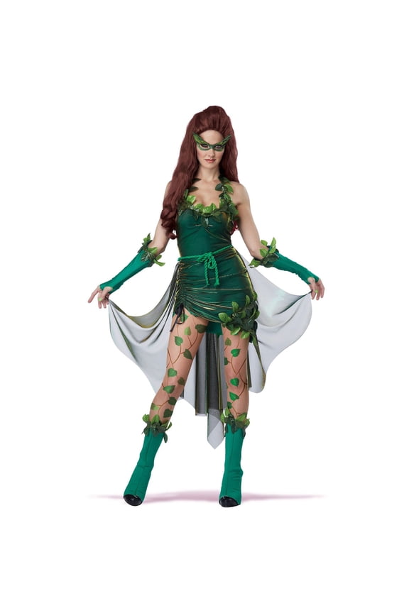 Classic Lethal Beauty Fancy-Dress Costume for Adults with Dark Green Dress and Accessories