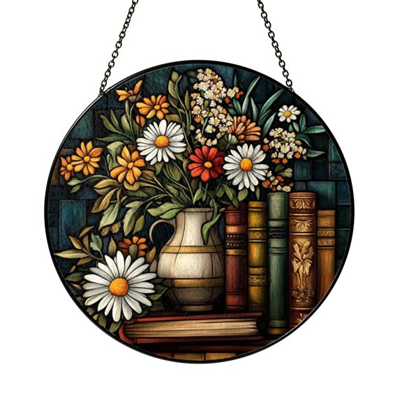 Classic Library Scene Stained Glass Suncatcher – Window Decor2101