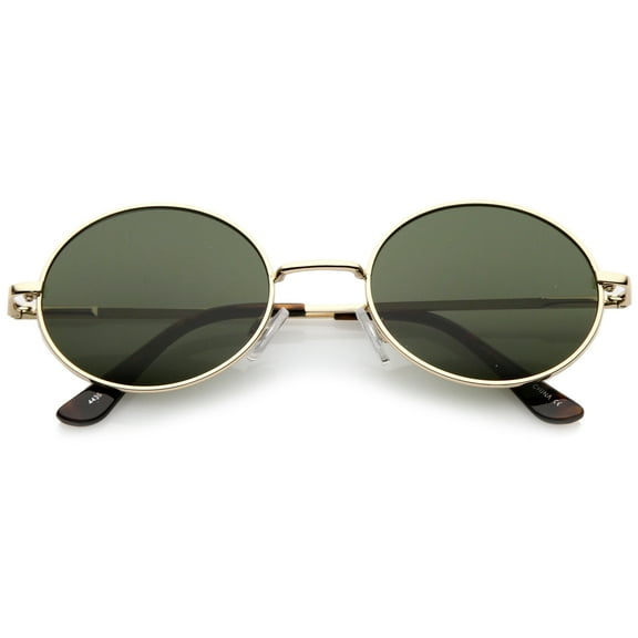 Classic Lightweight Slim Arms Neutral Colored Flat Lens Oval Sunglasses 50mm (Gold / Green)