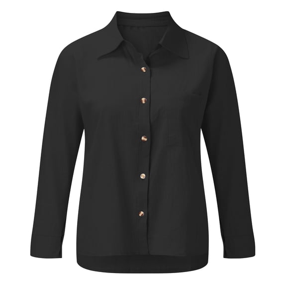 Classic Linen Cotton Shirt for Women Soft Button Down Top Everyday Essential Black M