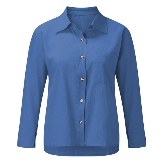 Classic Linen Cotton Shirt for Women Soft Button Down Top Everyday Essential Blue XL
