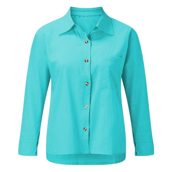 Classic Linen Cotton Shirt for Women Soft Button Down Top Everyday Essential Mint Green XXXL