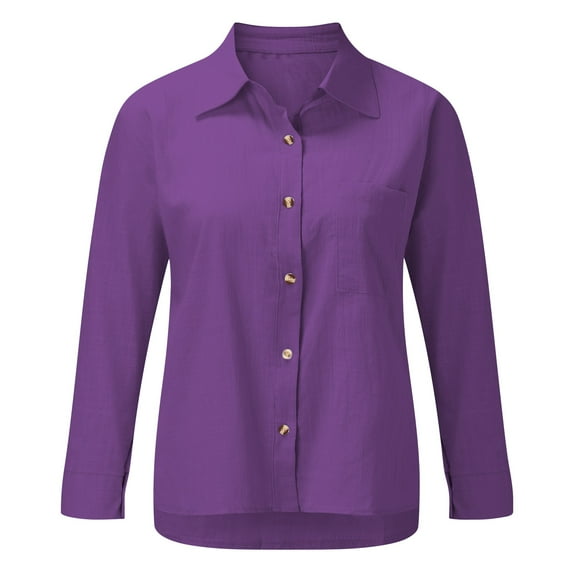 Classic Linen Cotton Shirt for Women Soft Button Down Top Everyday Essential Purple XXXL