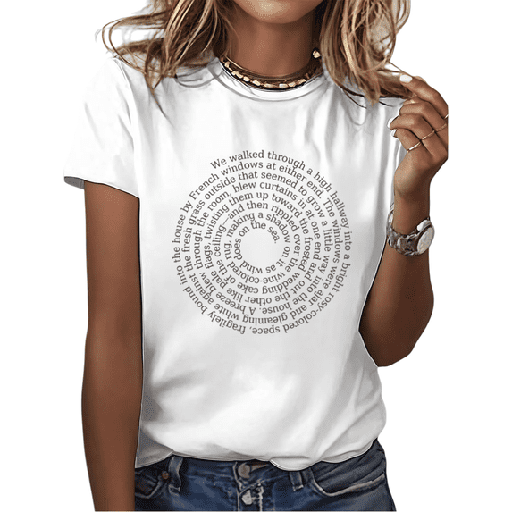 Classic Literary Spiral Text Print Tshirt Graphic Tees Shirts Book Lover Reading Enthusiast Gift Retro Aesthetic Casual Tops S-5XL