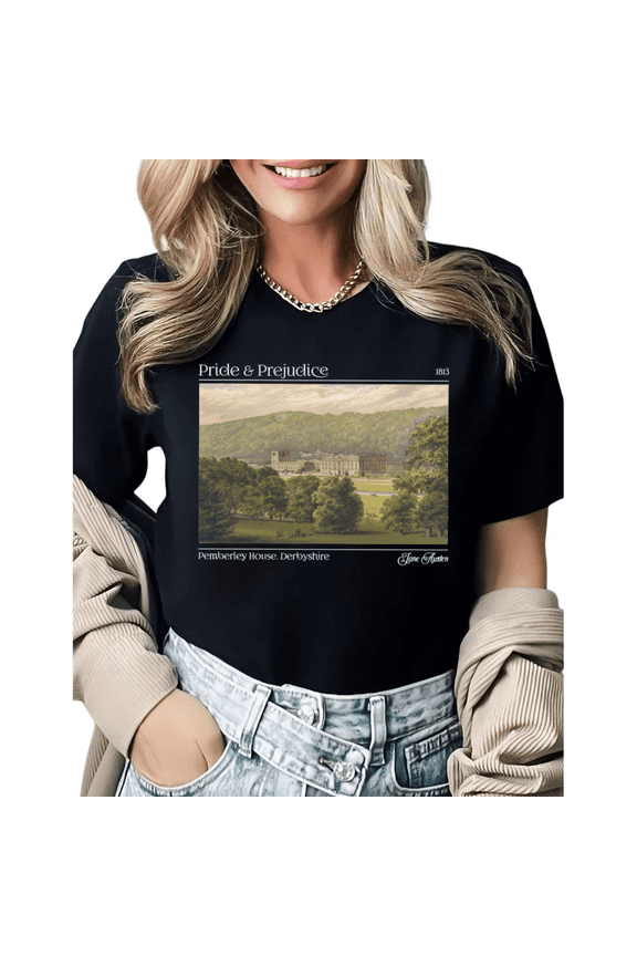 Classic Literature Pride and Prejudice Book Lover Graphic Tees Womans T shirt Shirts Black White S-5XL Tops