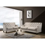 Classic Living Room Sofa Set, Button Tufted Back, Nailhead Accent, Contour Armrest, Beige