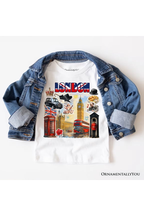 Classic London Artwork City Full of Landmarks T-Shirt, Vintage Tee and Souvenir of England
