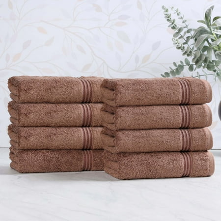 Classic Long Combed Egyptian Cotton Ultra-Soft Absorbent 8-Piece Hand Towel Set, Mocha, by Superior