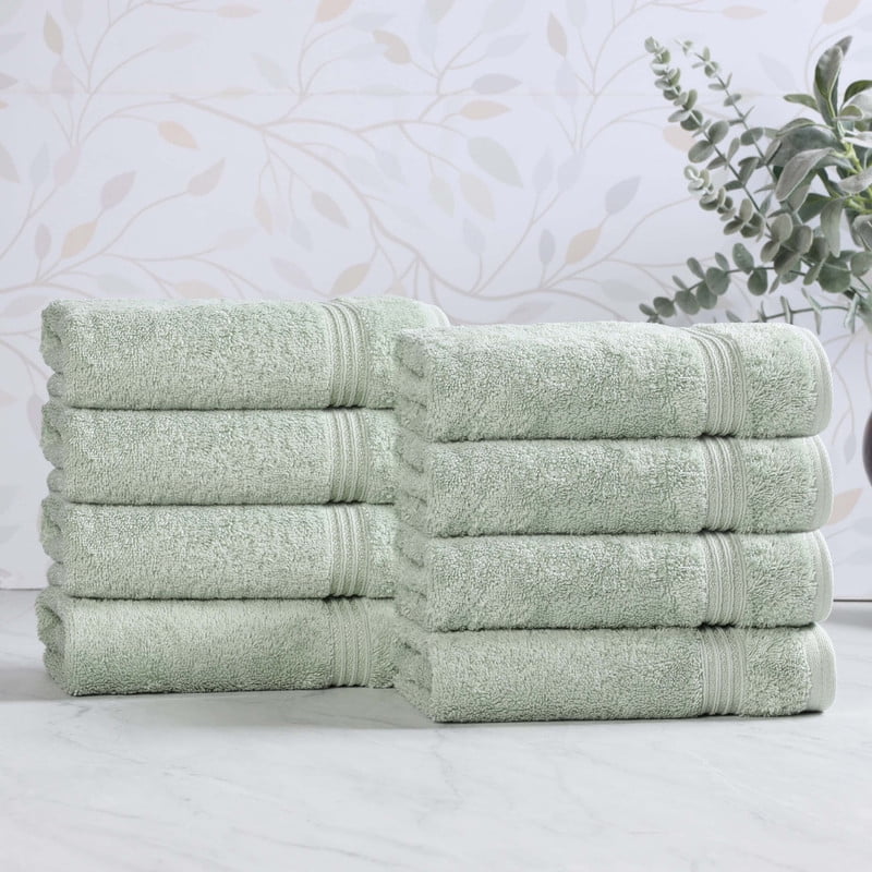 Classic Long Combed Egyptian Cotton Ultra-Soft Absorbent 8-Piece Hand Towel Set, Sage, by Superior