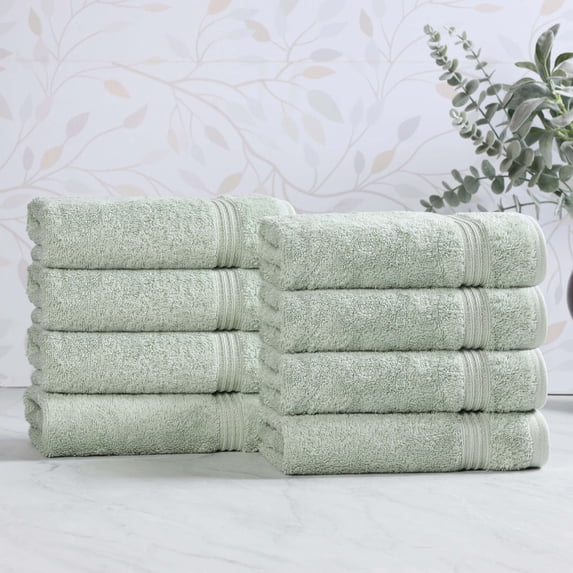 Classic Long Combed Egyptian Cotton Ultra-Soft Absorbent 8-Piece Hand Towel Set, Sage, by Superior