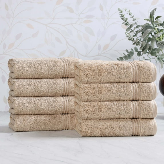 Classic Long Combed Egyptian Cotton Ultra-Soft Absorbent 8-Piece Hand Towel Set, Taupe, by Superior