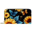 Classic Long Leather Wallet Sunflower Butterfly Travel Purse Card