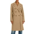 thumbnail image 1 of Classic Long Trench Coat for Women Double Breasted Wool Blend Jacket Pea Coat Notch Collar Mid Length Overcoat (XL, Khaki), 1 of 6
