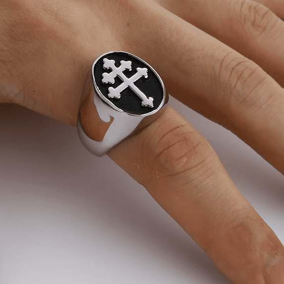 Classic Lorraine Cross Signet Ring for Men 14K Yellow Gold Orthodox ...