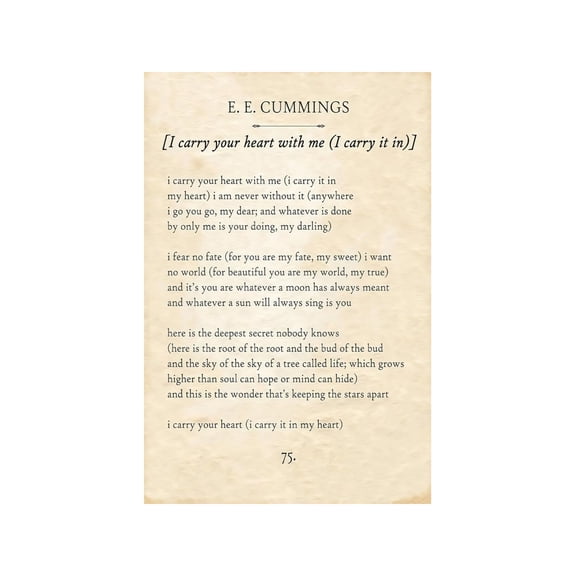 Classic Love Poem Poster I Carry Your Heart with Me Canvas Wall Art Romantic Home Decor Inspirational Quote Print for Living Room Bedroom Wall Decor Gift