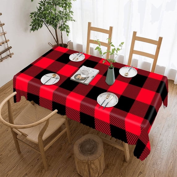 Classic Lumberjack Plaid Rectangular Tablecloth 60"x120" with Lace Edge, Washable Durable Table Cover for Dining, Indoor Outdoor Home Restaurant Decor