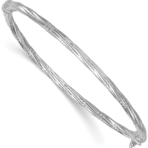 Jewelry by Sweet Pea 14K with White Rhodium Polished and Textured 2.90mm Twisted Hinged Oval Bangle Bracelet